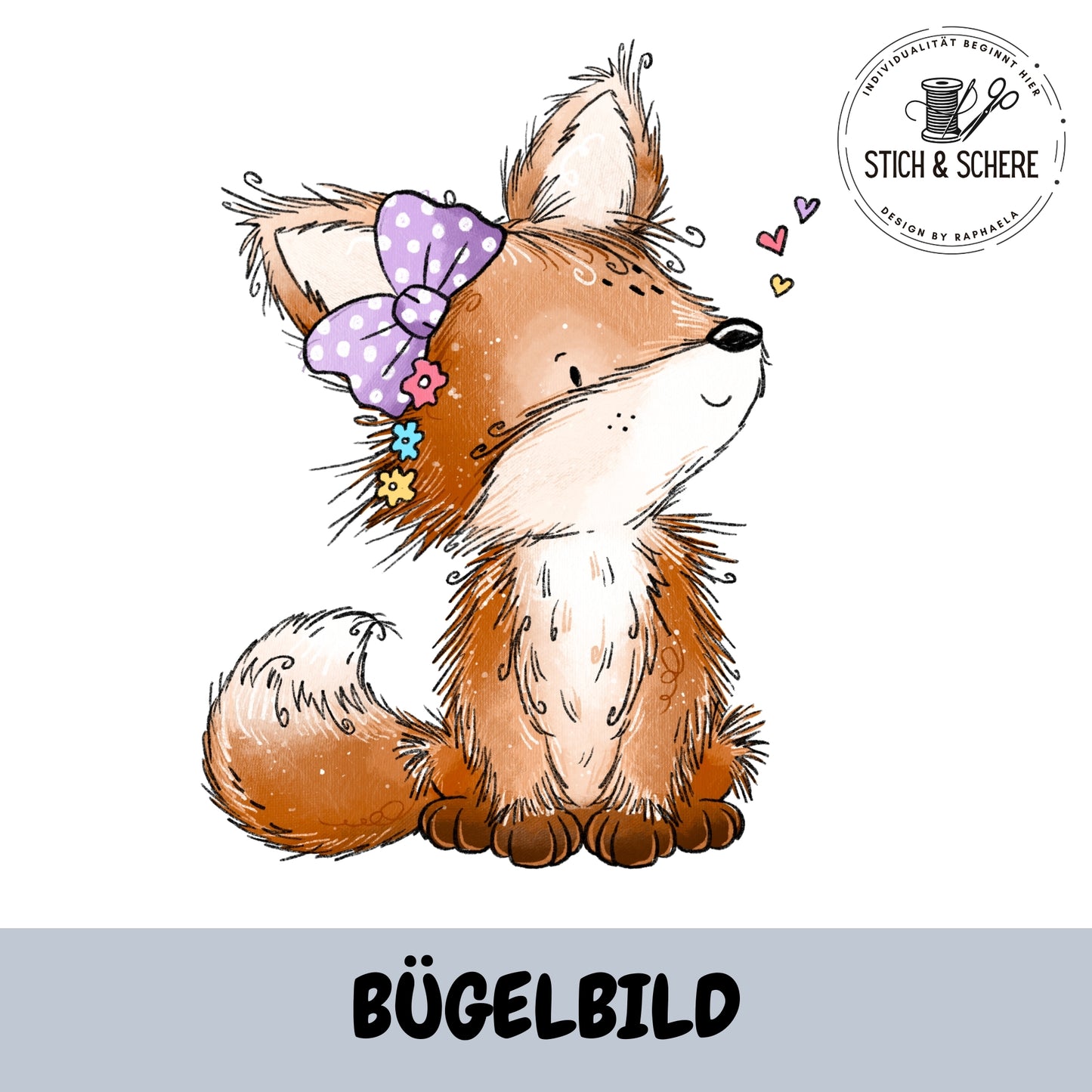 Bügelbild Fuchstag Blumen von Katzengold-Designs – Fuchskopf mit Blumen-Details als DTF-Transfer