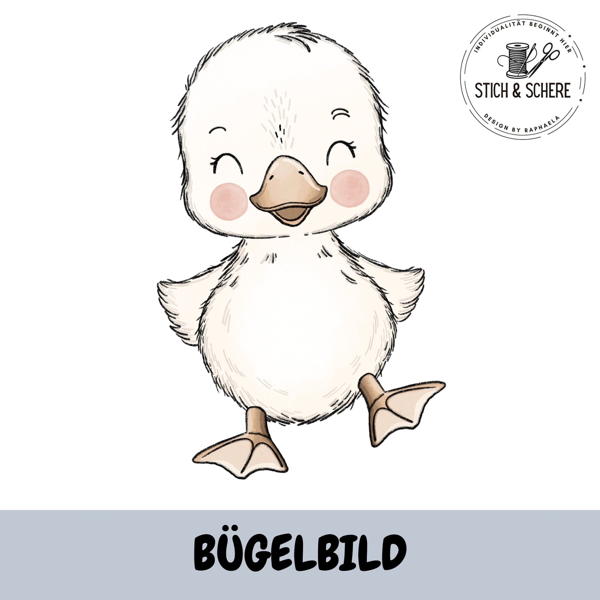 Bügelbild Gänsebaby lachend stehend 10 oder 15 cm Katzengold-Designs
