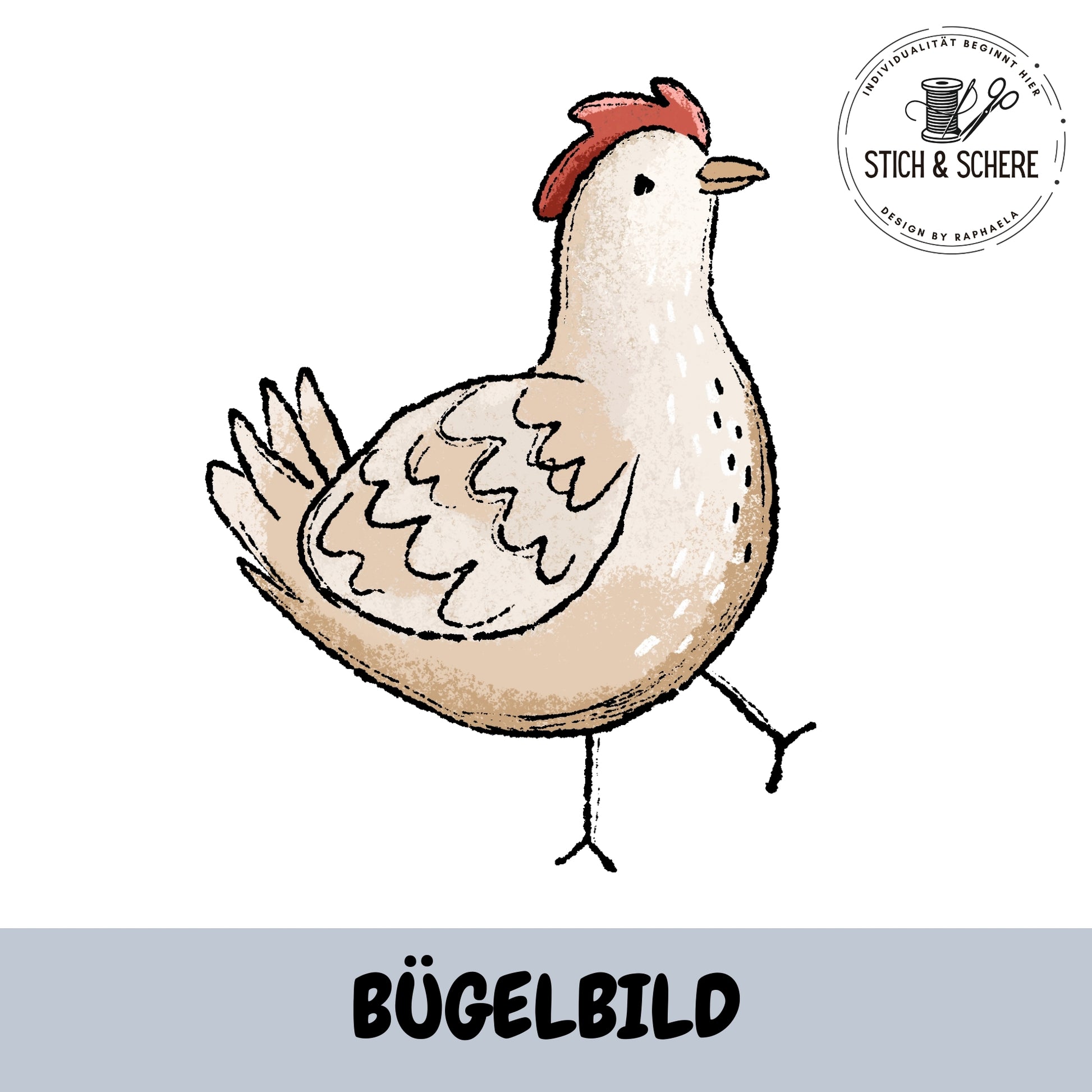 Bügelbild Hühnertag laufende Henne Illustration Katzengold-Designs