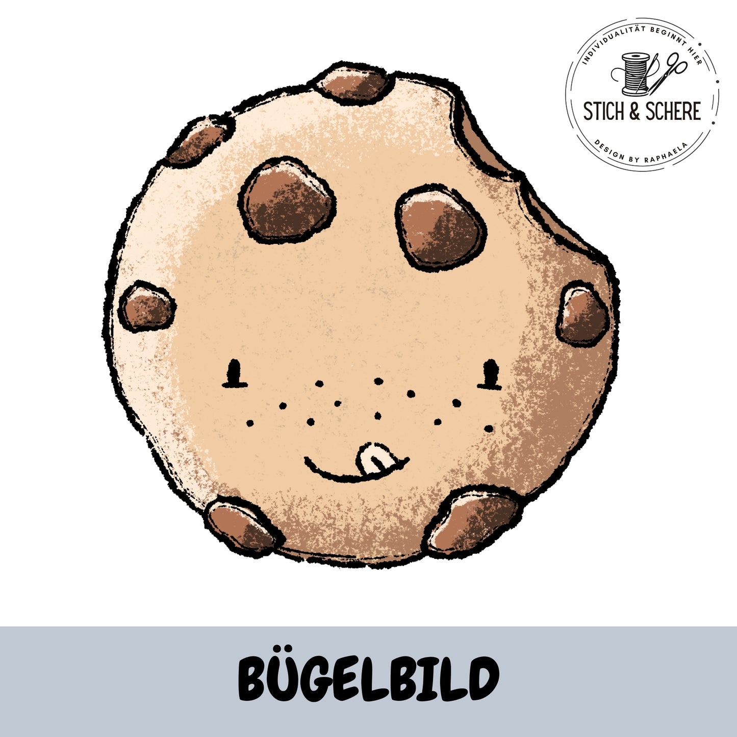 Bügelbild runder Schokokeks mit Biss von Katzengold-Designs in 10 oder 15 cm