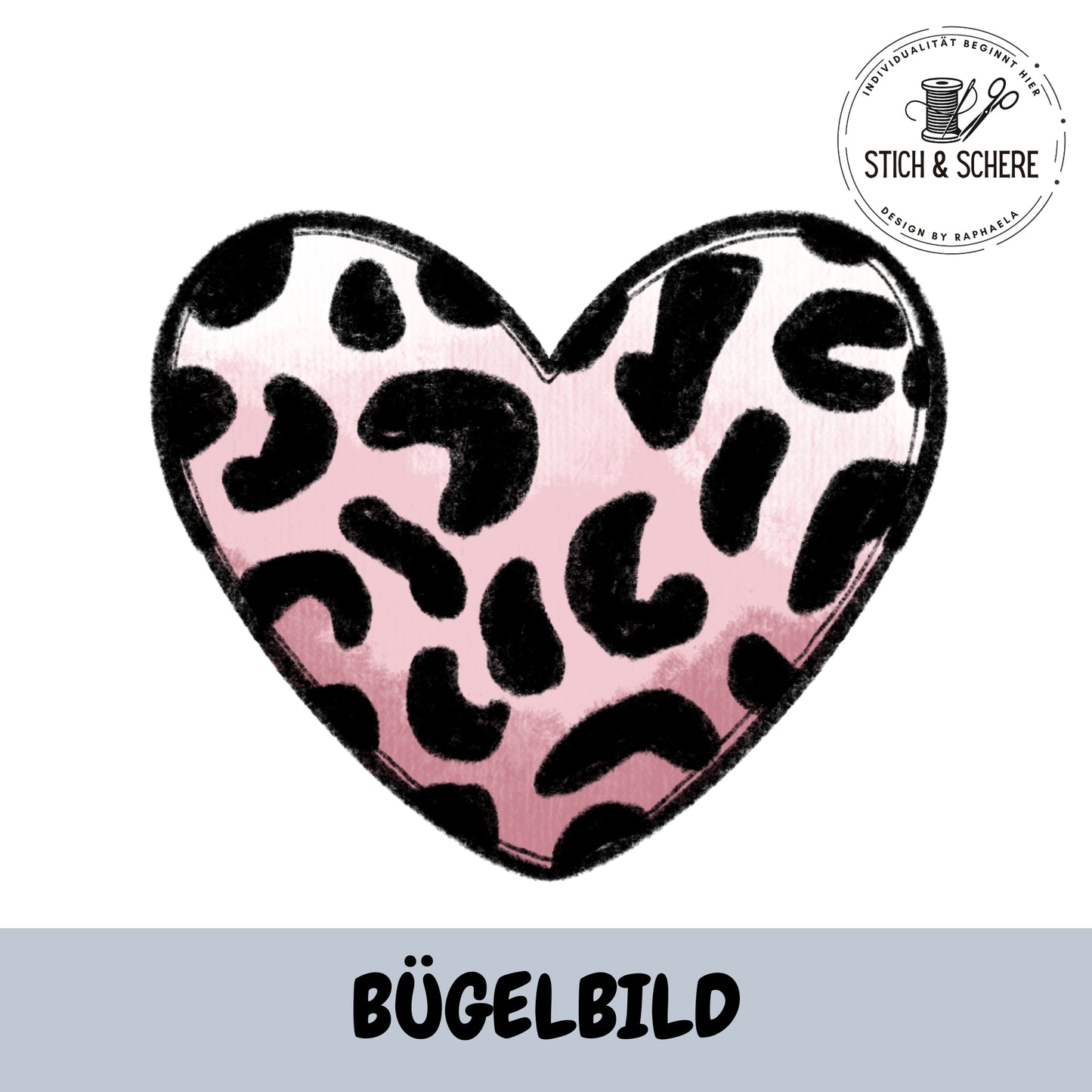 Bügelbild Leo Herz in Rosa 10 oder 15 cm – DTF Transfer – Katzengold-Designs