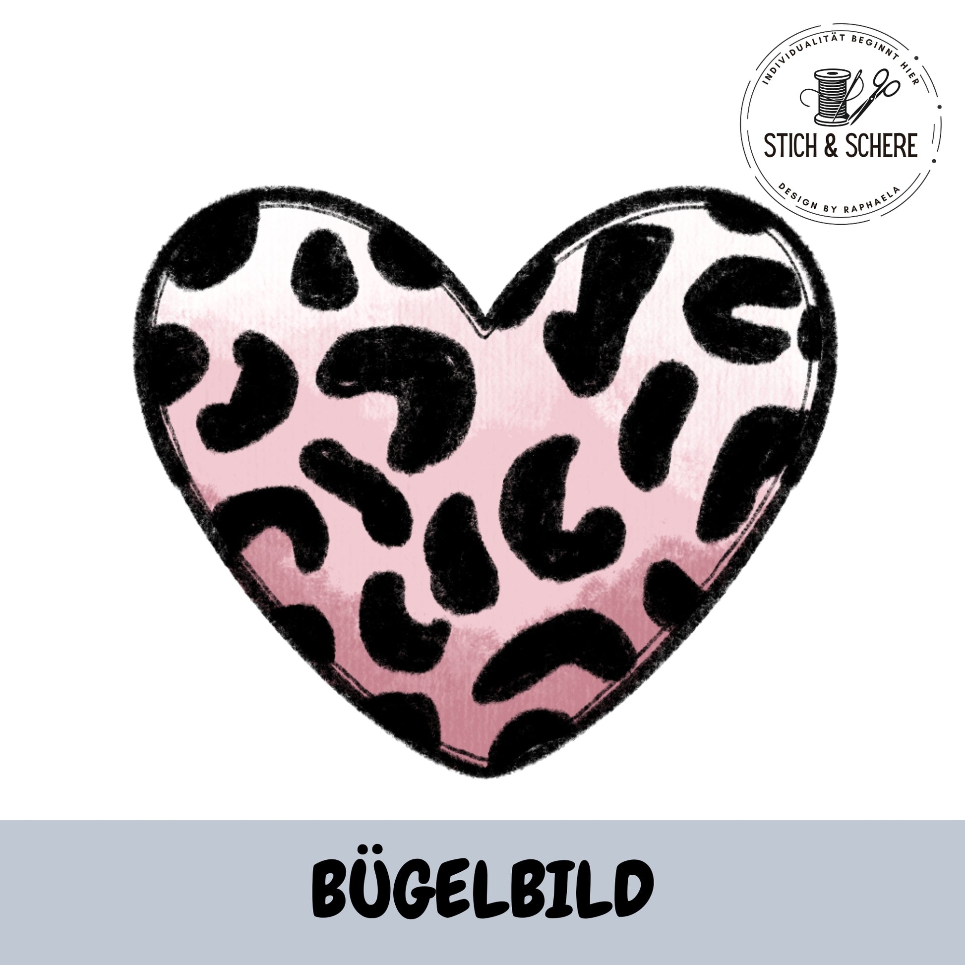 Bügelbild Leo Herz in Rosa 10 oder 15 cm – DTF Transfer – Katzengold-Designs