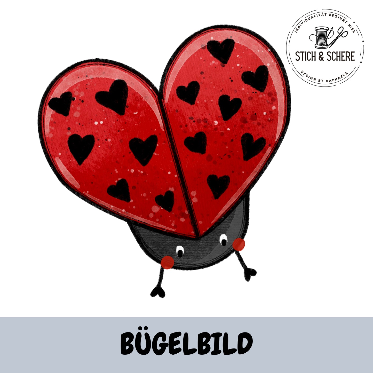 Bügelbild Love Bug Herz Marienkäfer – niedlicher Marienkäfer mit herzförmigen Flügeln als DTF Transfer von Katzengold-Designs.