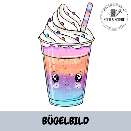 Bügelbild Milchshake Regenbogen mit bunter Sahne – Katzengold-Designs