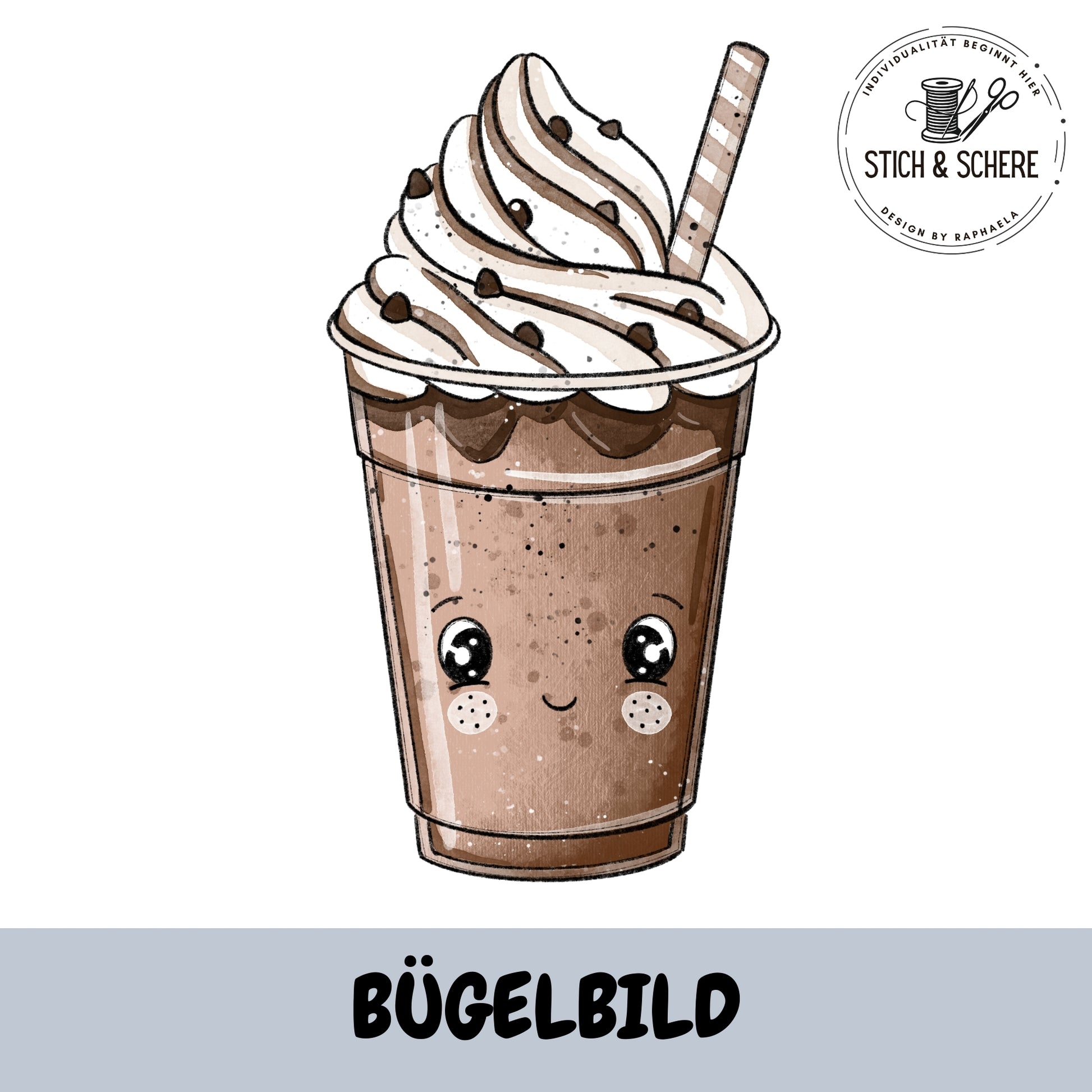 Bügelbild Milchshake Schoko mit Sahne und Streuseln – Katzengold-Designs