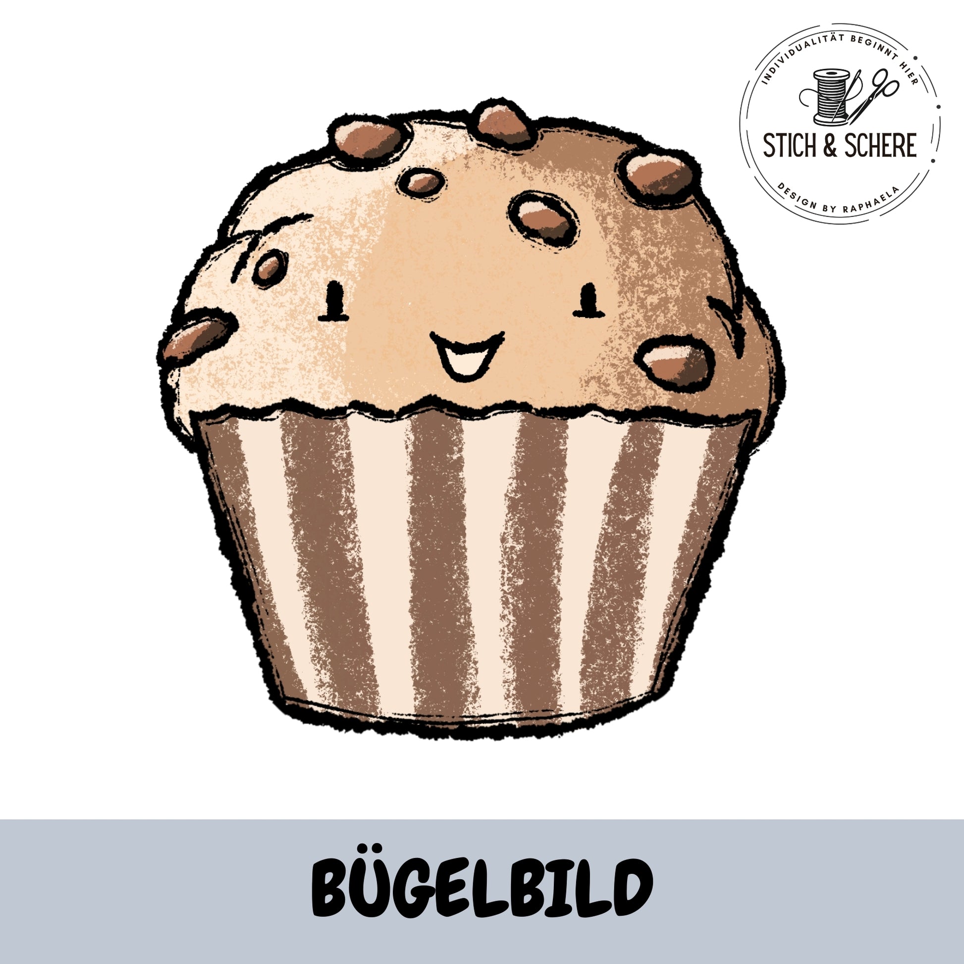 Bügelbild Muffin mit Schokostückchen von Katzengold-Designs in 10 oder 15 cm