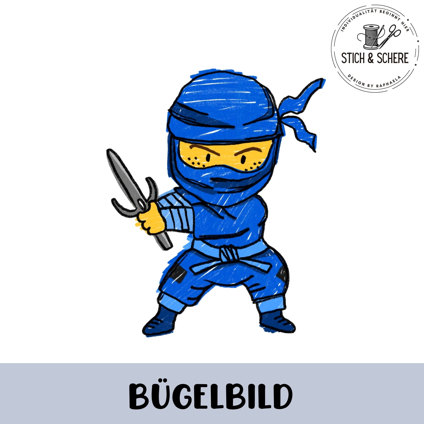 Glitzer-/ Bügelbild "Ninja blau"