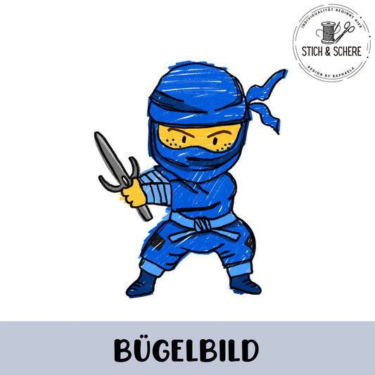 Glitzer-/ Bügelbild "Ninja blau"