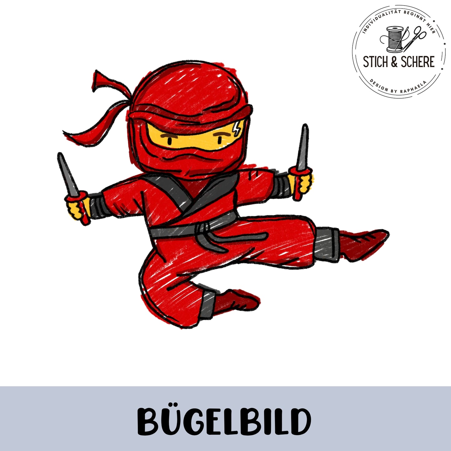 Glitzer-/ Bügelbild "Ninja rot"