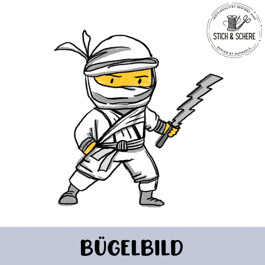 Glitzer-/ Bügelbild "Ninja weiß"