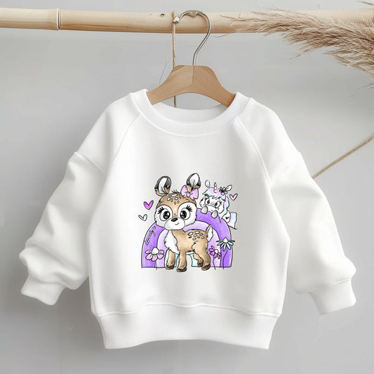 Bügelbild „Over the Rainbow“ – Magisches Reh & Einhorn für Kinderkleidung.