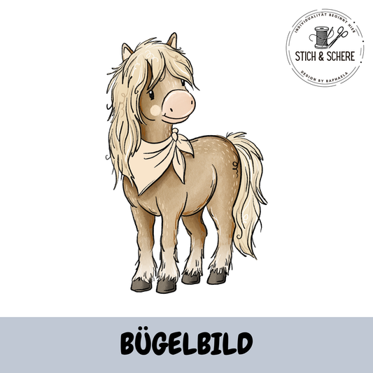 Pferdehorde Lavendel Bügelbild mit stehendem Pferd und Halstuch von Katzengold Designs