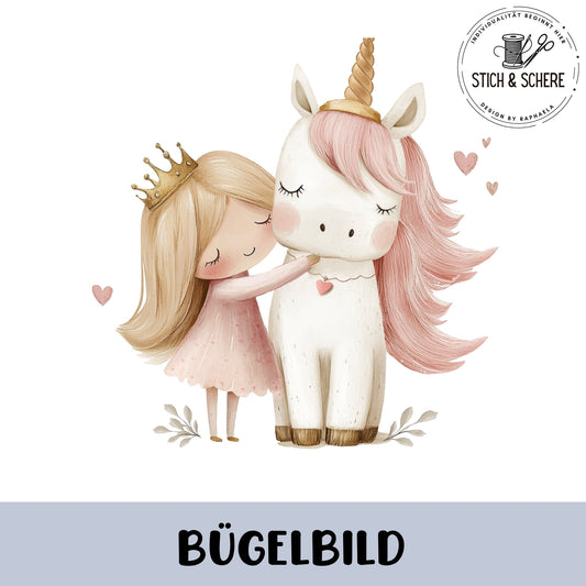 Hochwertiger Transferdruck "Prinzessin & Einhorn" für Stoffe wie Jersey.