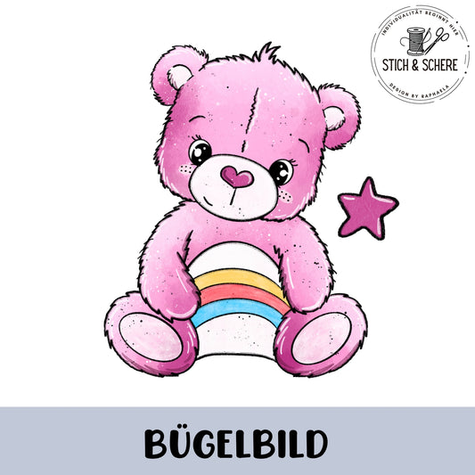 Glitzer-/ Bügelbild "Regenbogenbärchen" rosa