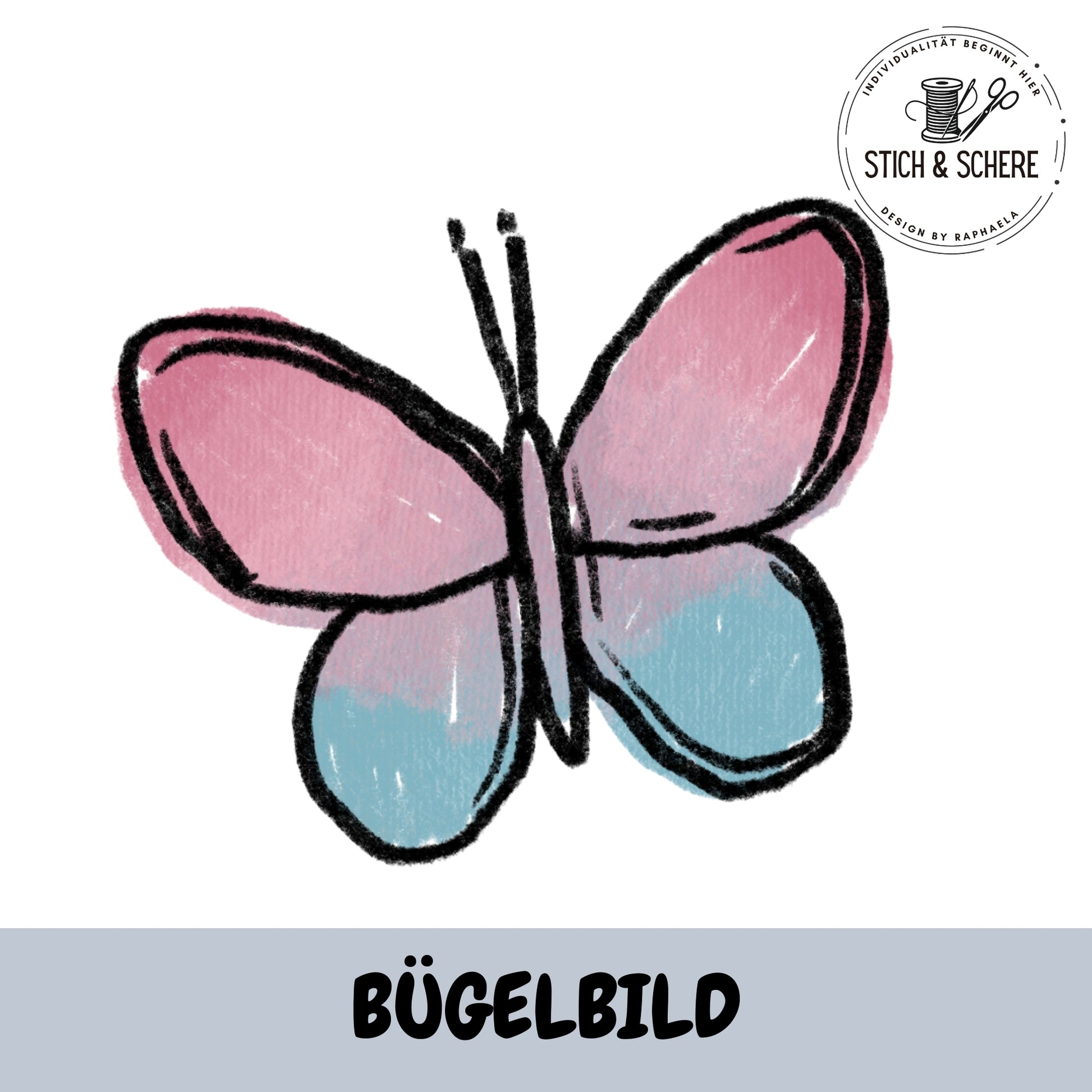 Bügelbild Spring Parts Schmetterling rosa blau Katzengold-Designs