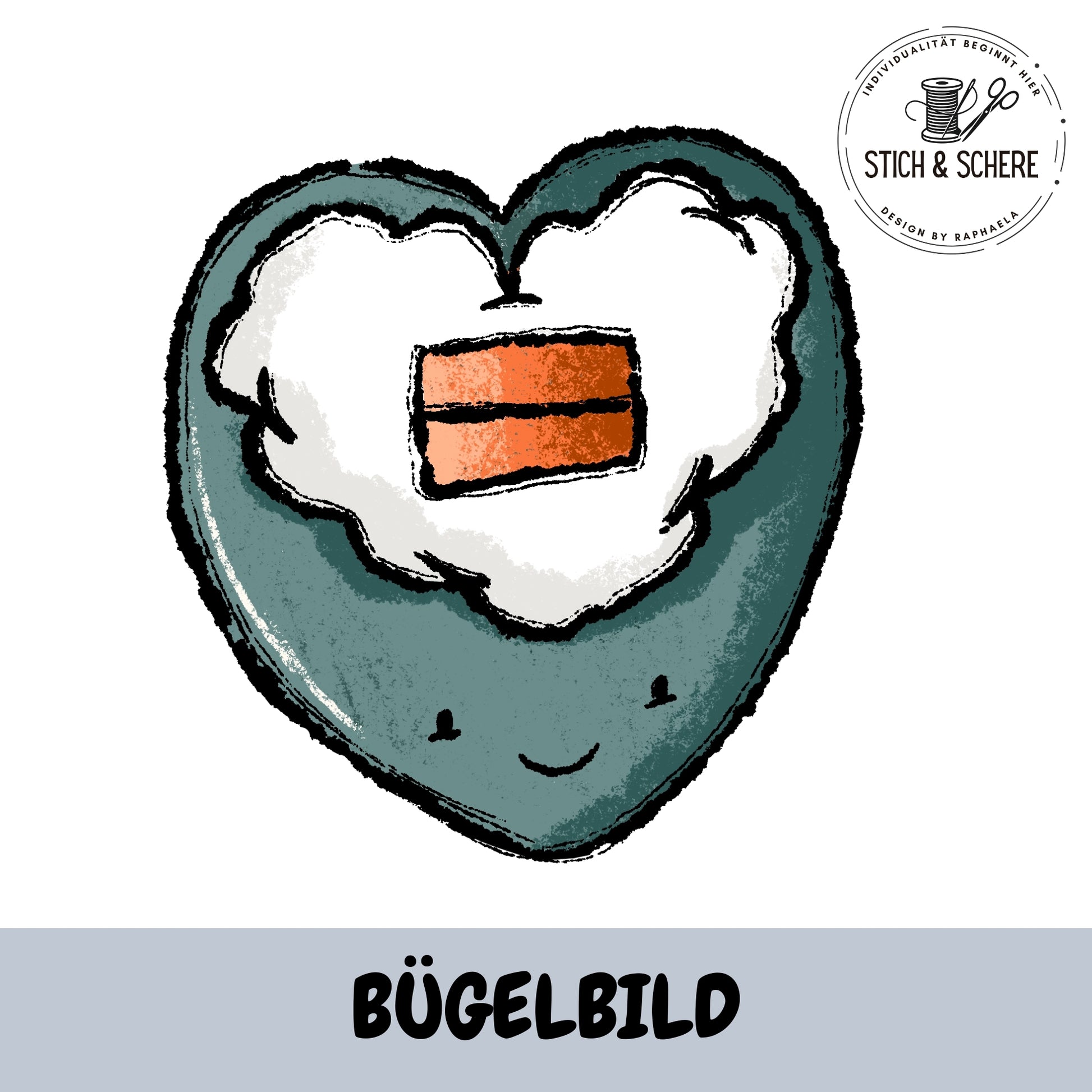 Herzförmiges Sushi Bügelbild „Sushilein“ von Katzengold-Designs mit Reis und Lachsfüllun