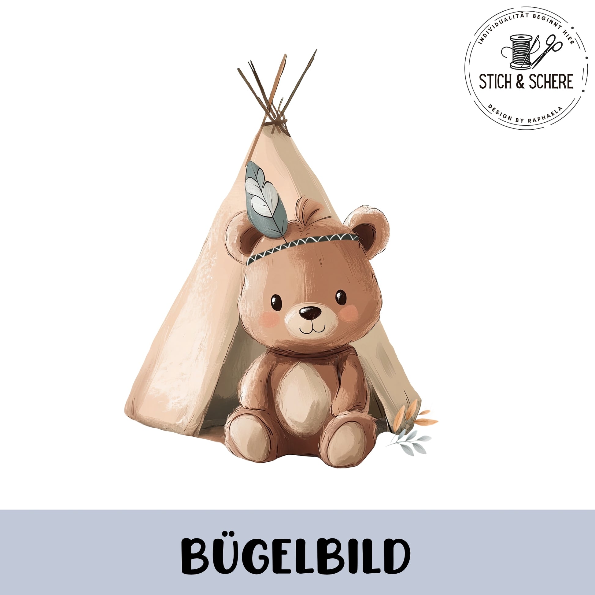 Hochwertiges Transfer-Bild "Tipi Bär" für Stoffe wie French Terry und Jersey.