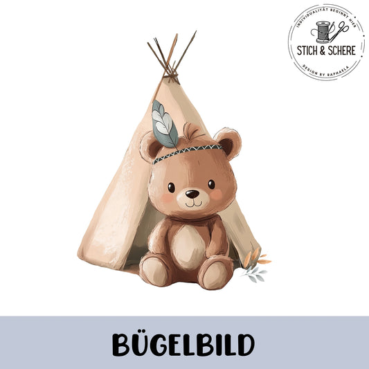 Hochwertiges Transfer-Bild "Tipi Bär" für Stoffe wie French Terry und Jersey.