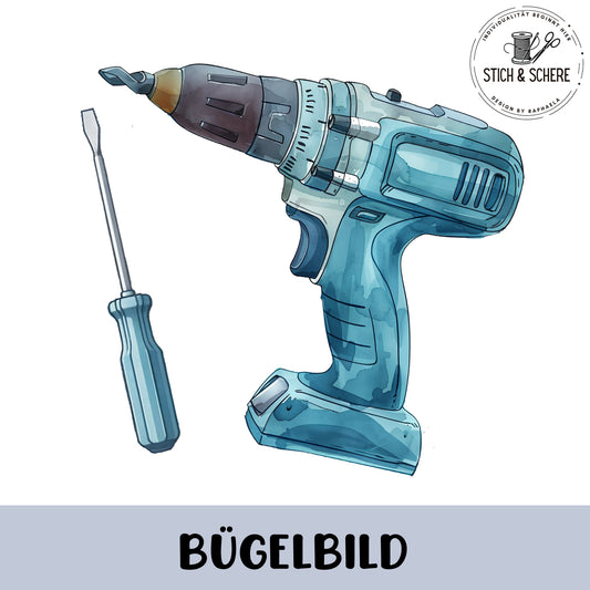 Aufbügler mit Werkzeugen – perfektes DIY-Bügelmotiv für Hobbybastler.