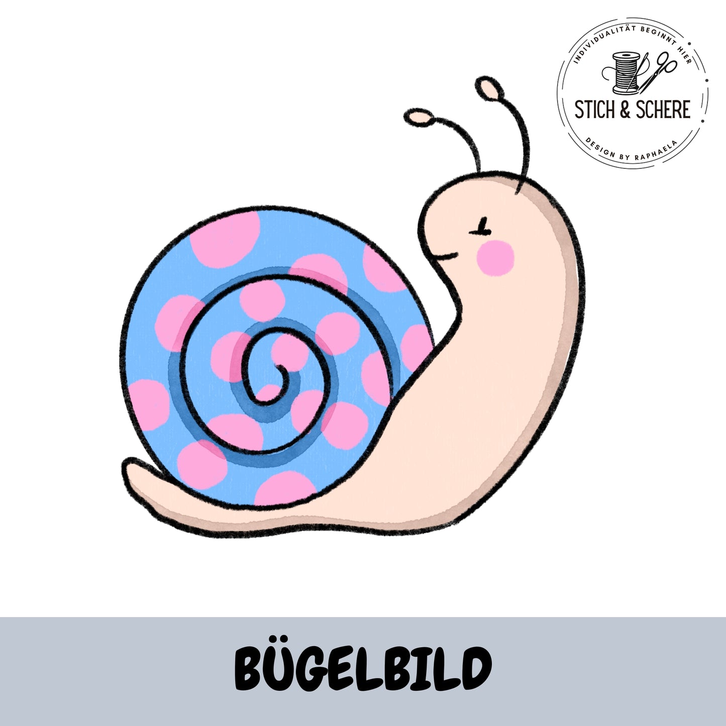 Bügelbild Wiesenkrabbler Schnecke – süße Schnecke als Bügelbild für Kinderkleidung passend zum Wiesenkrabbler Stoff.
