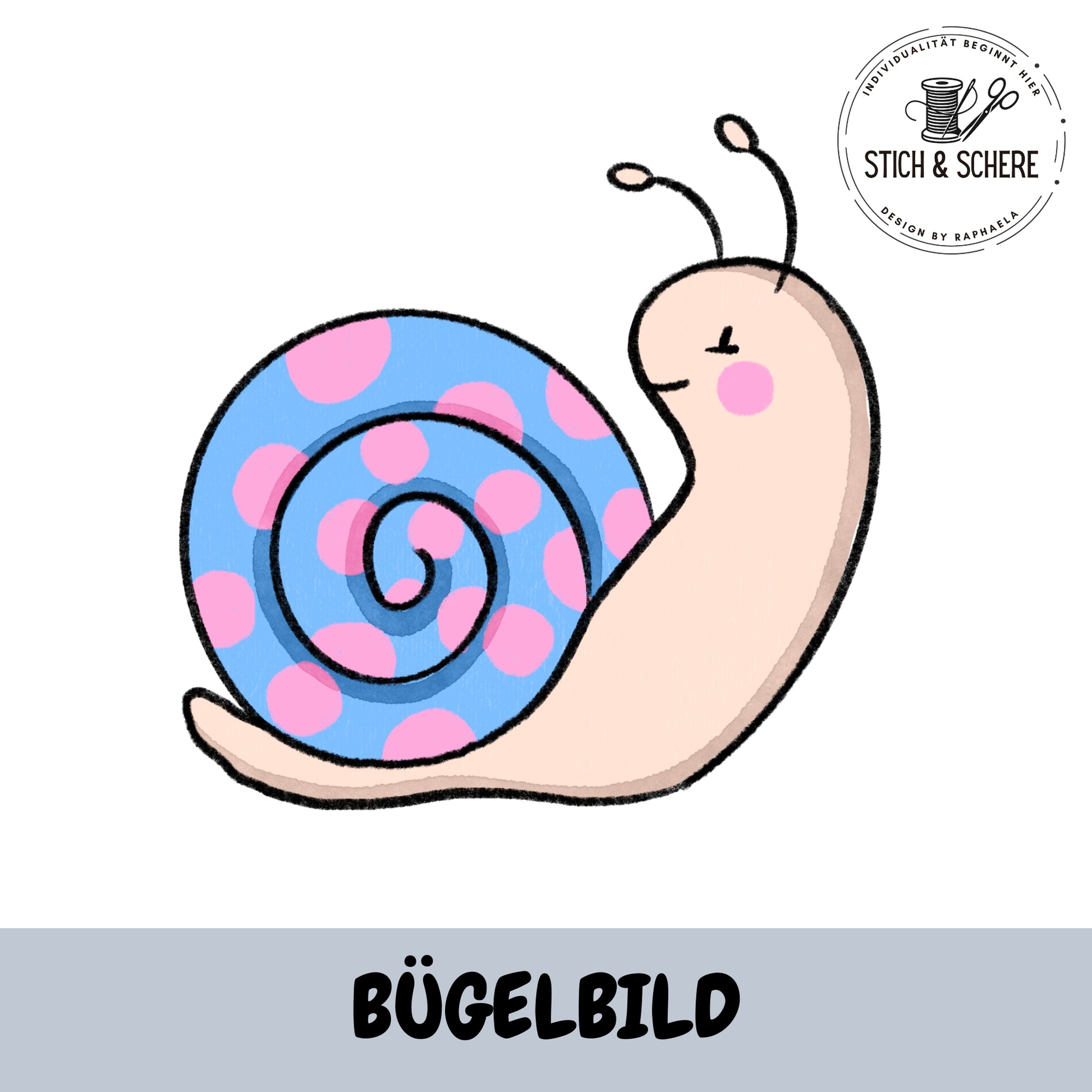 Bügelbild Wiesenkrabbler Schnecke – süße Schnecke als Bügelbild für Kinderkleidung passend zum Wiesenkrabbler Stoff.

