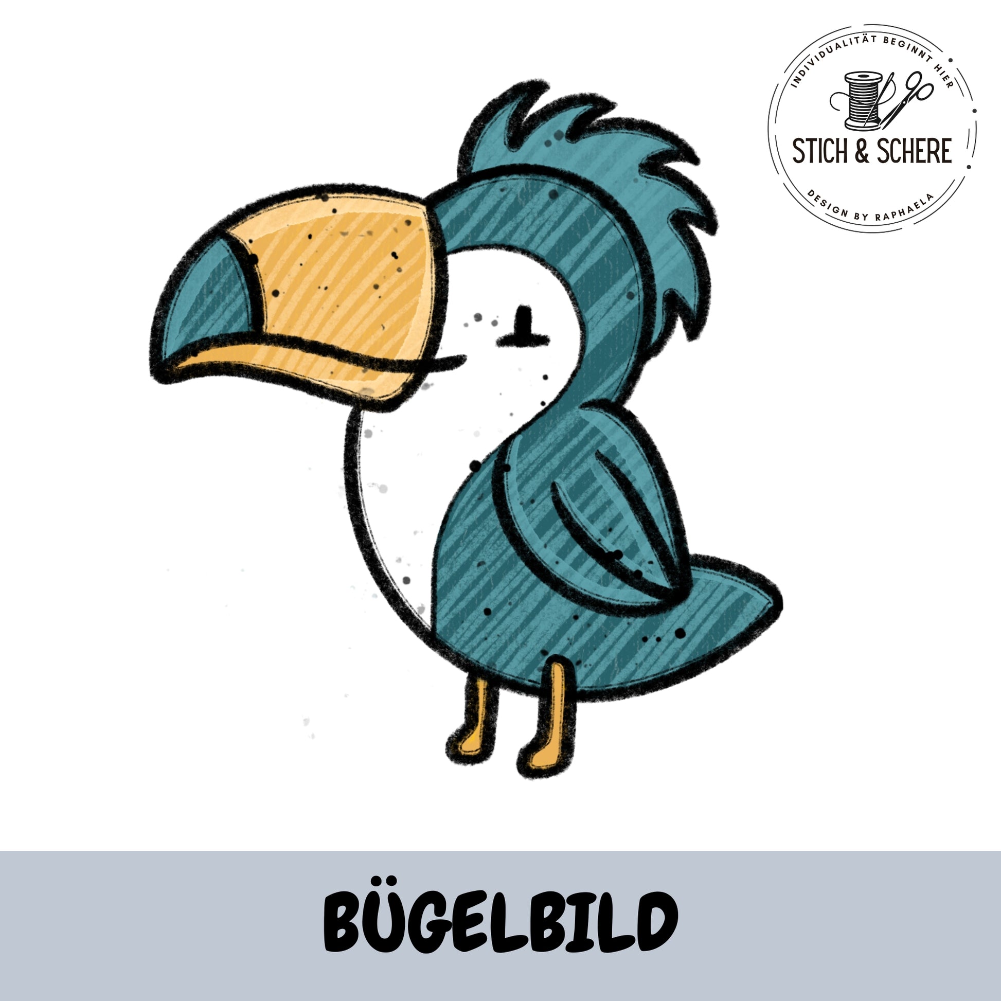Bügelbild Wildtopia Tukan – niedlicher Tukan als Bügelbild passend zum Wildtopia Stoffdesign von Katzengold-Designs.