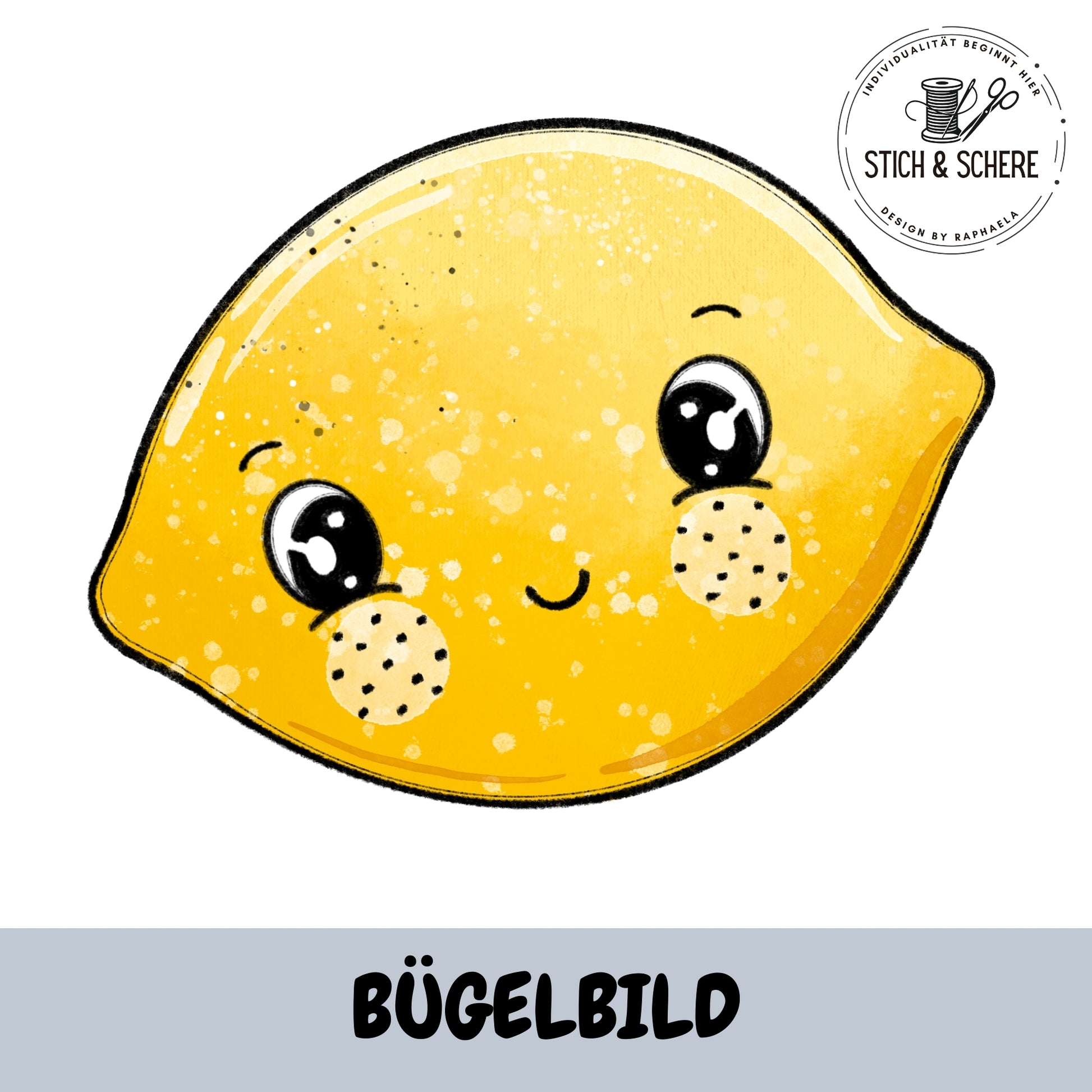 Zitrönchen als Zitronenscheibe mit Gesicht – Bügelbild von Katzengold-Designs