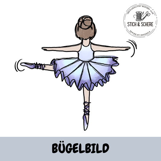 Ballerina Bügelbild – tanzende Ballerina mit hellem Hautton und fliederfarbenem Tutu von Katzengold Designs