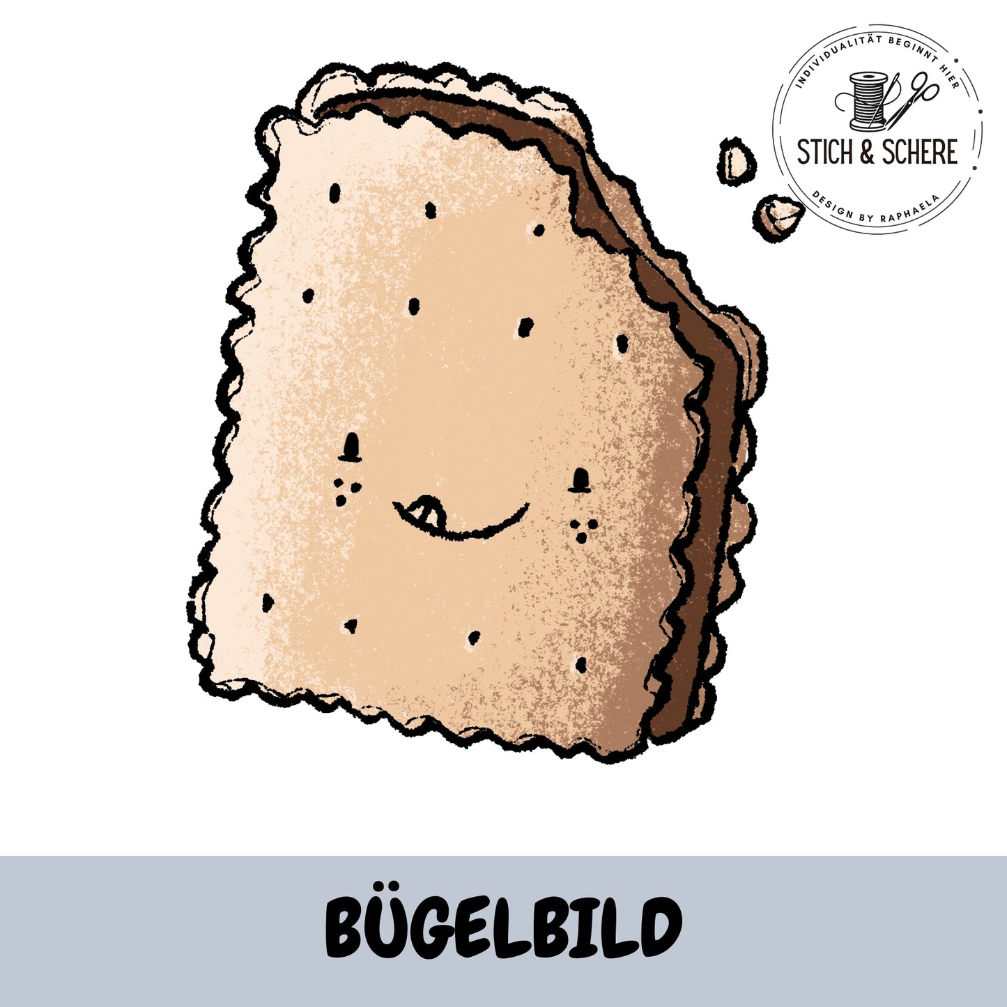 Bügelbild eckiger Schokokeks mit Füllung von Katzengold-Designs in 10 oder 15 cm