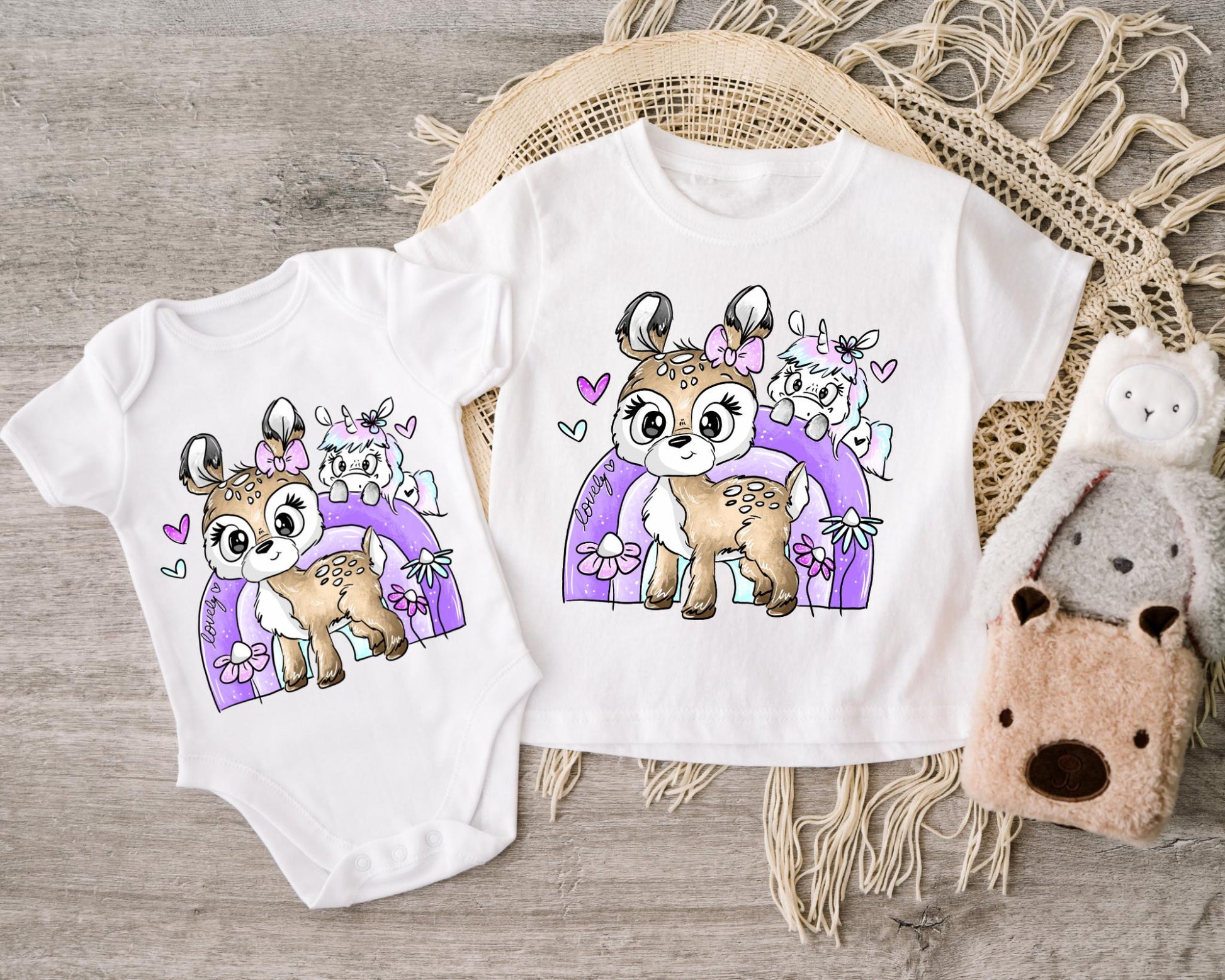 DIY-Bügelmotiv mit Reh & Einhorn – Perfekt für Handmade & Stoffveredelung.