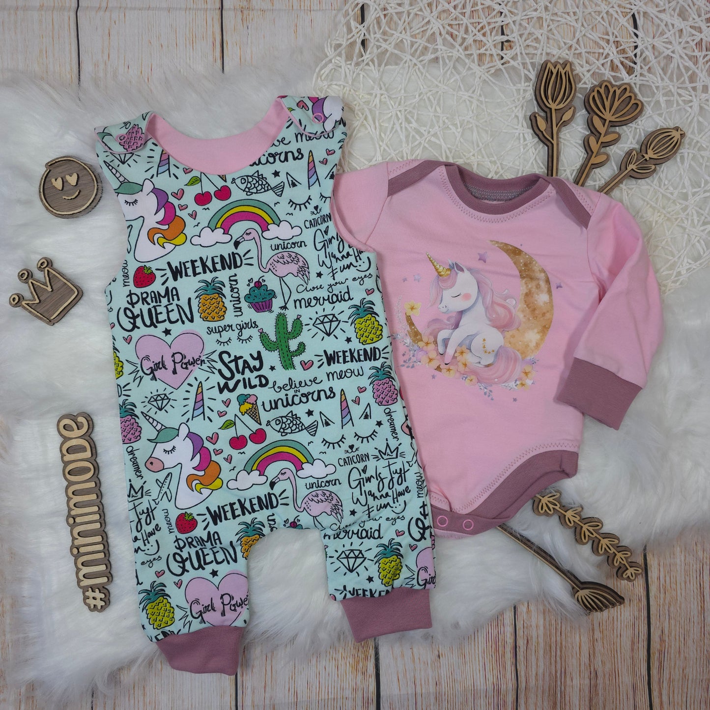 Einhorn Baby Set Größe 50/56 handgemacht Body und Strampler French Terry Kombination