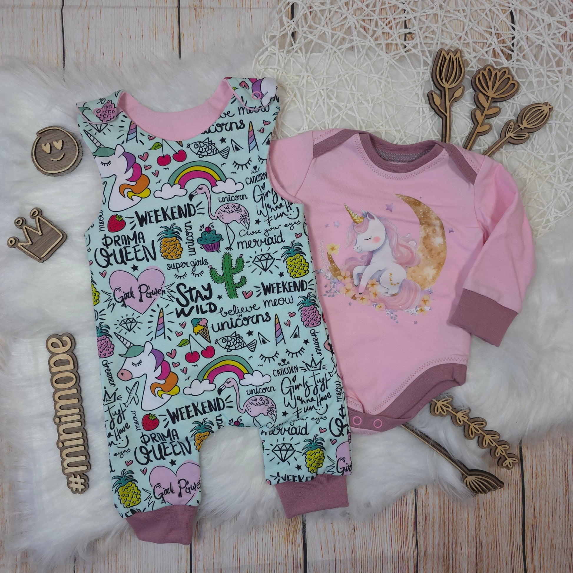 Einhorn Baby Set Größe 50/56 handgemacht Body und Strampler French Terry Kombination