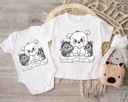 Süßes Polartier-Bügelbild mit Eisbär & Pinguinen für Babybodys und Kinder-Shirts.