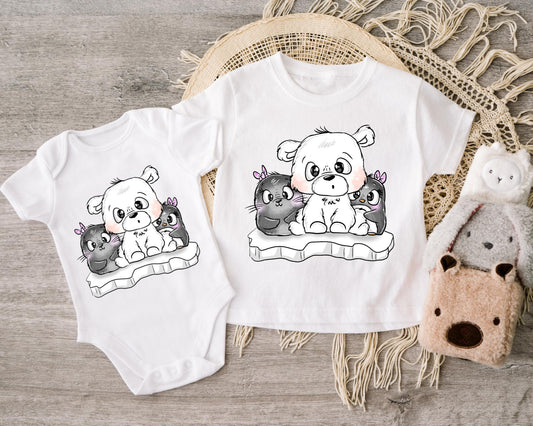 Süßes Polartier-Bügelbild mit Eisbär & Pinguinen für Babybodys und Kinder-Shirts.
