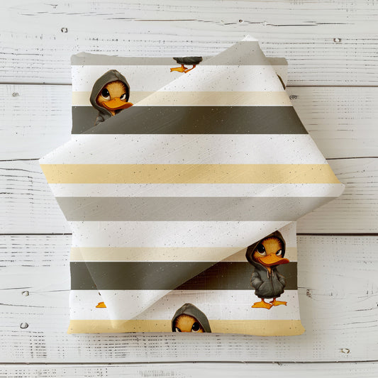Freche Ente Kombi – Streifenstoff in Beige, Grau & Weiß als Meterware.