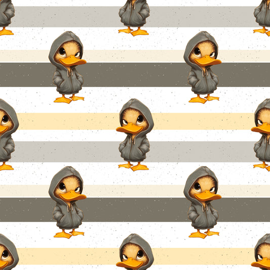 Kinderstoff Freche Ente – Jersey mit cooler Ente im Hoodie & Streifen.