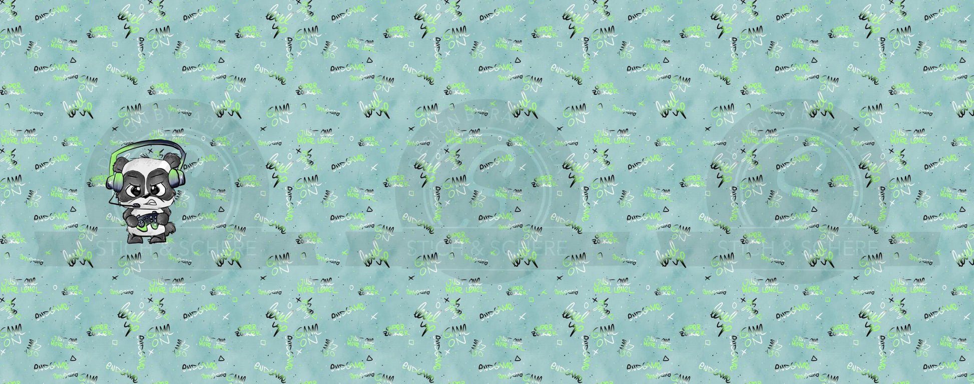 Stoffpanel „Gamepanda“ mit passendem Kombistoff in Blau & Grün – Perfekt für stylische Kinderkleidung.