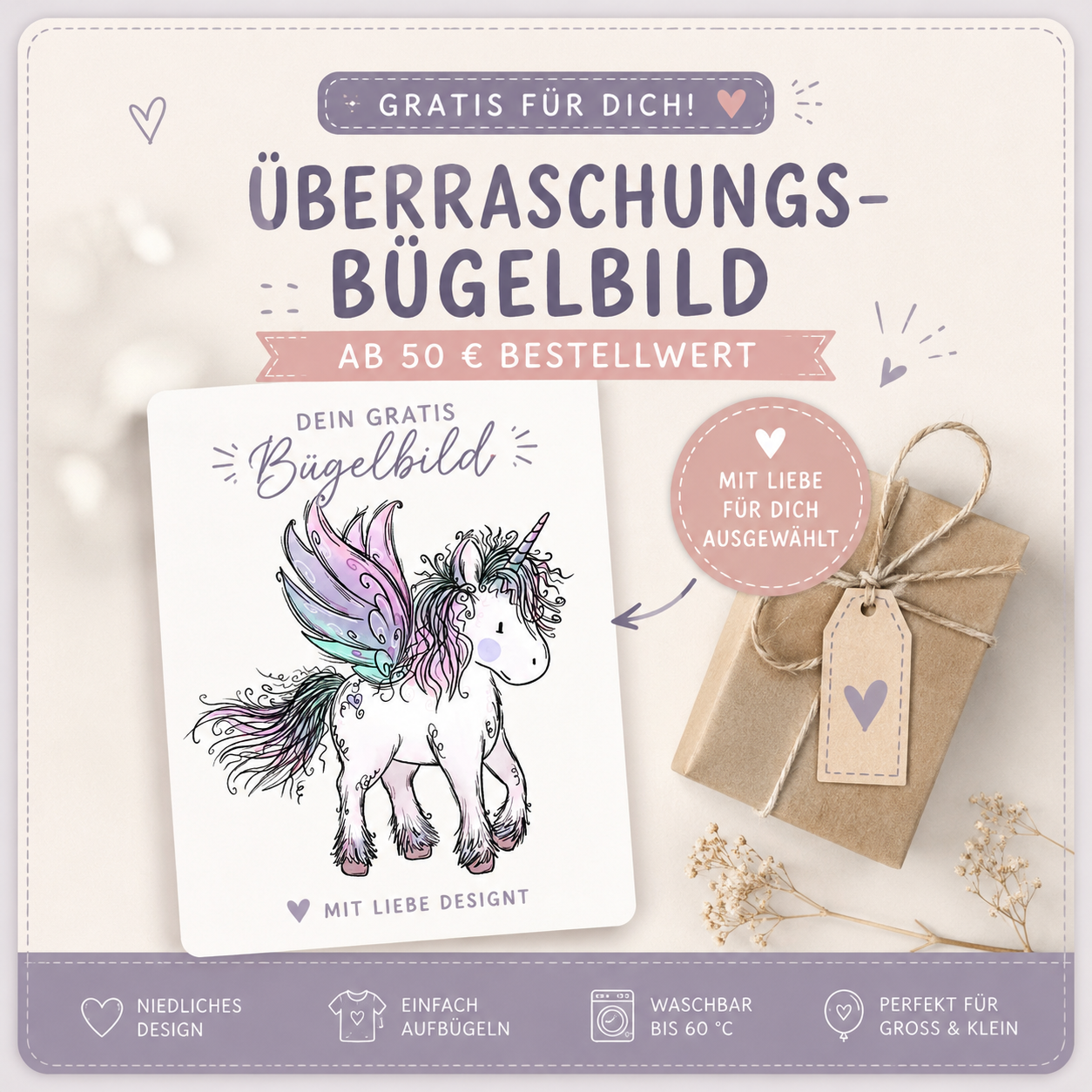 Gratis Überraschungs-Bügelbild ab 50 € Bestellwert – Stich & Schere