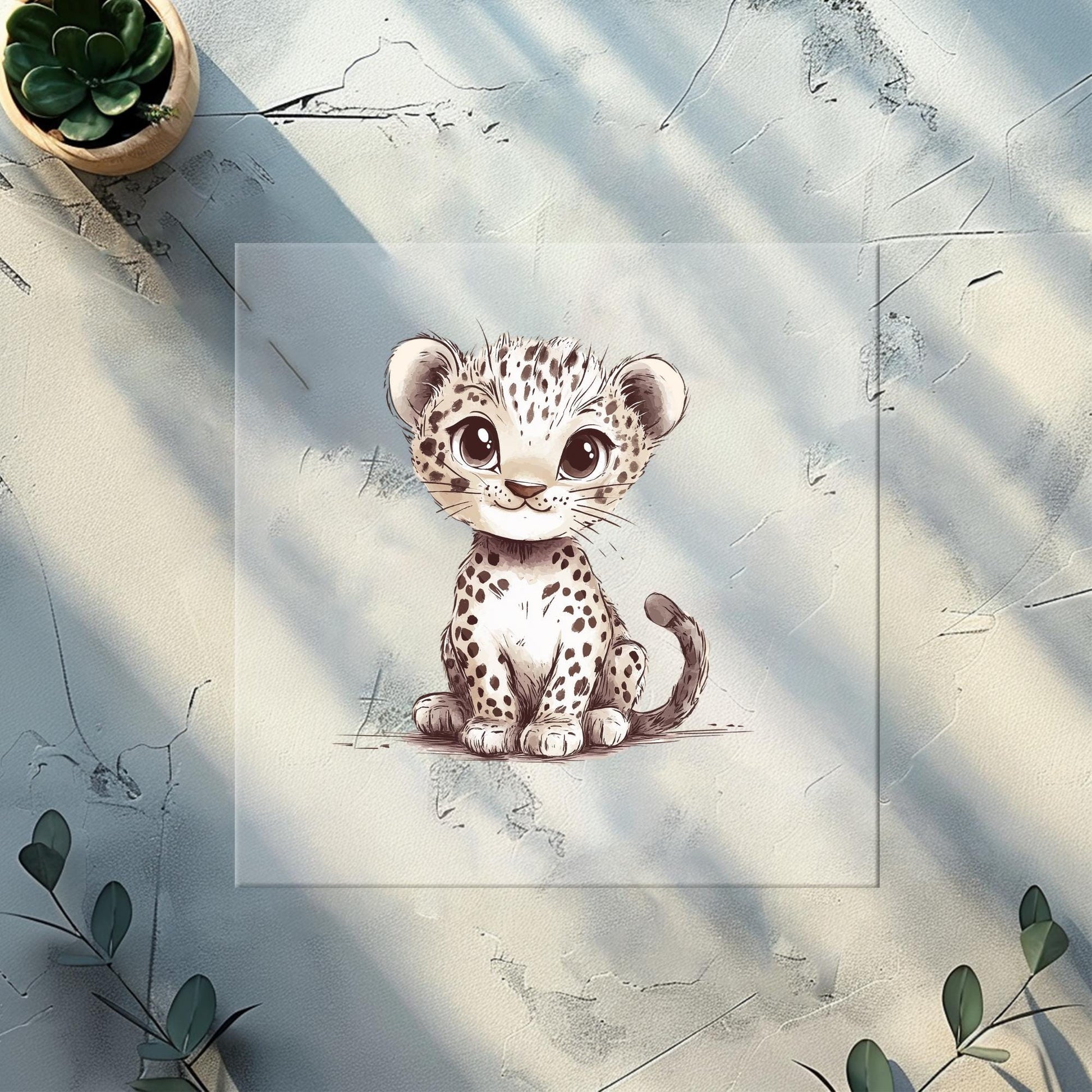 Detailaufnahme des Leoparden-Bügelmotivs auf handgemachter Kleidung.