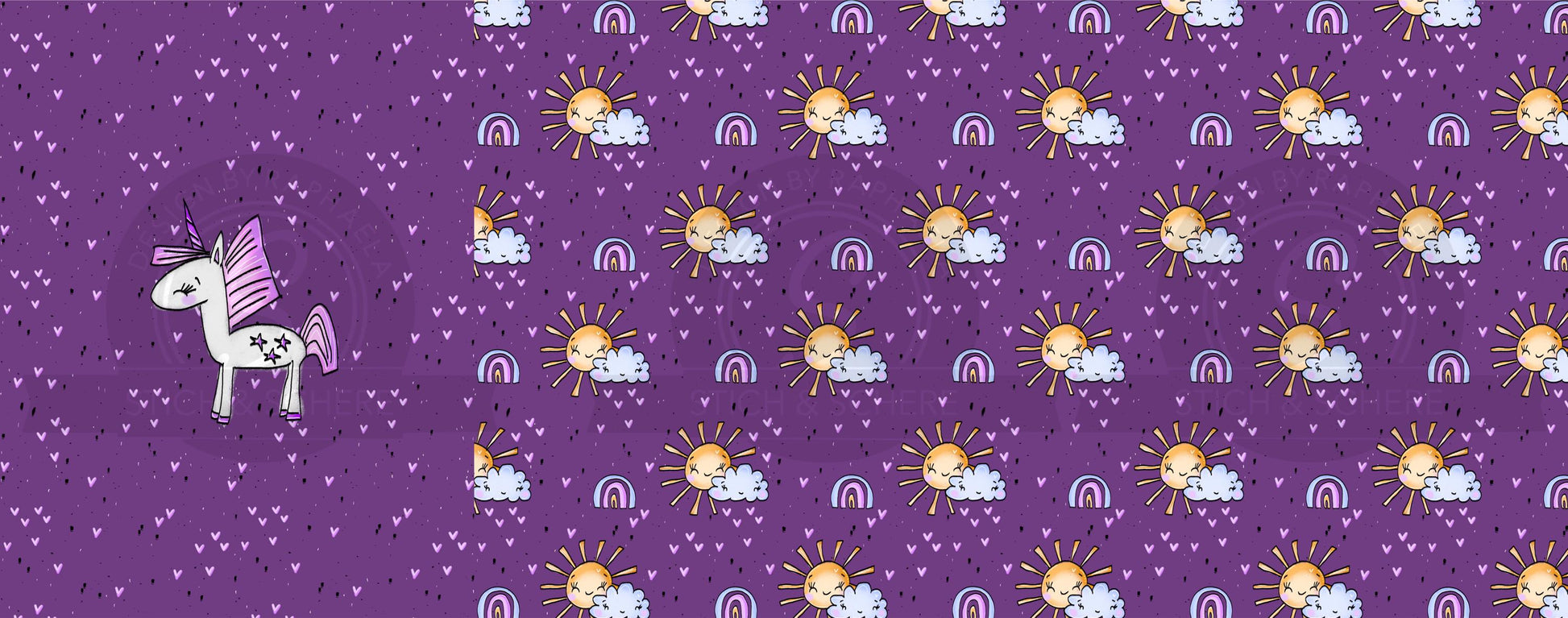 Magisches Stoffpanel mit Einhorn und Musterkombi Sonne für Baby-Mode.