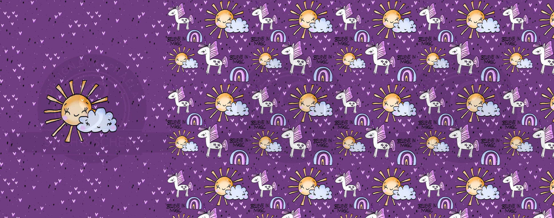 DIY-Nähprojekte mit Sonnen- und Einhorn-Stoffpanel für Kinder.