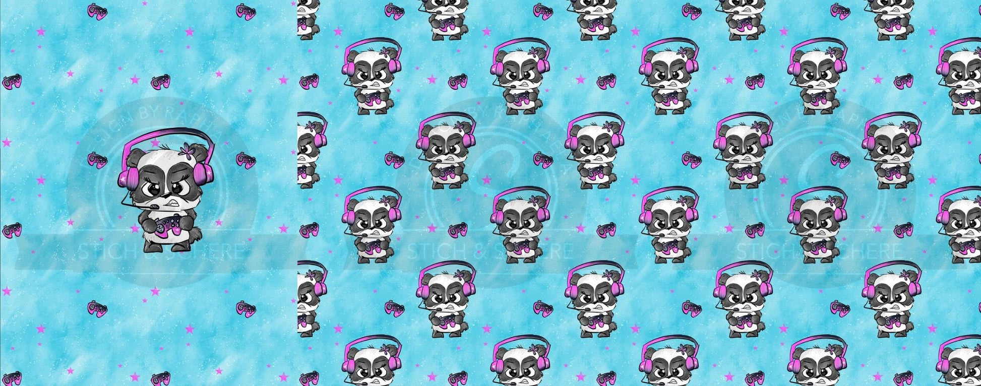 Meterware mit „Zockerpandi“ Gaming-Panda – Ideal für Baby- und Kinderkleidung.