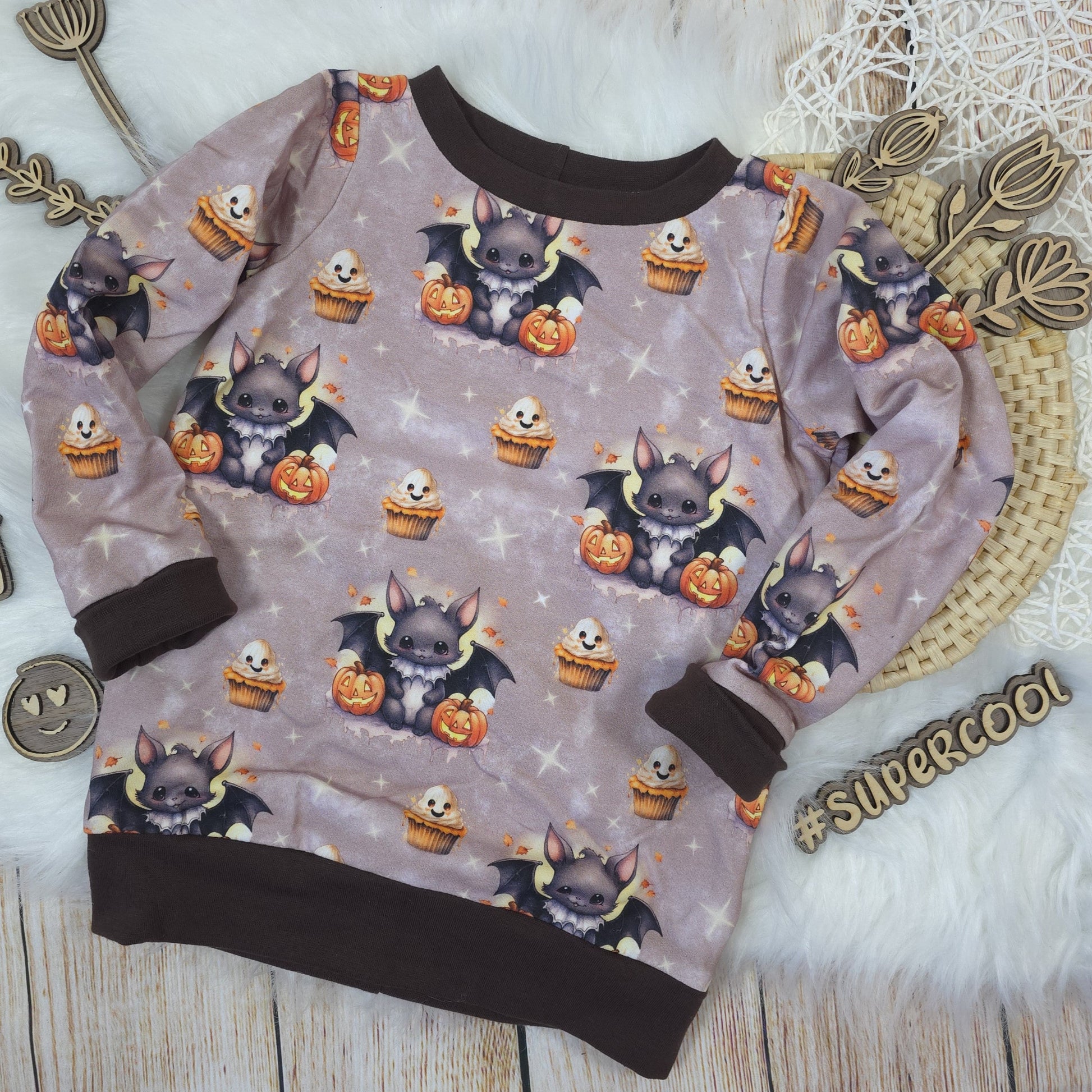 Kinder Pullover Größe 92 Halloween Fledermaus French Terry handgemacht