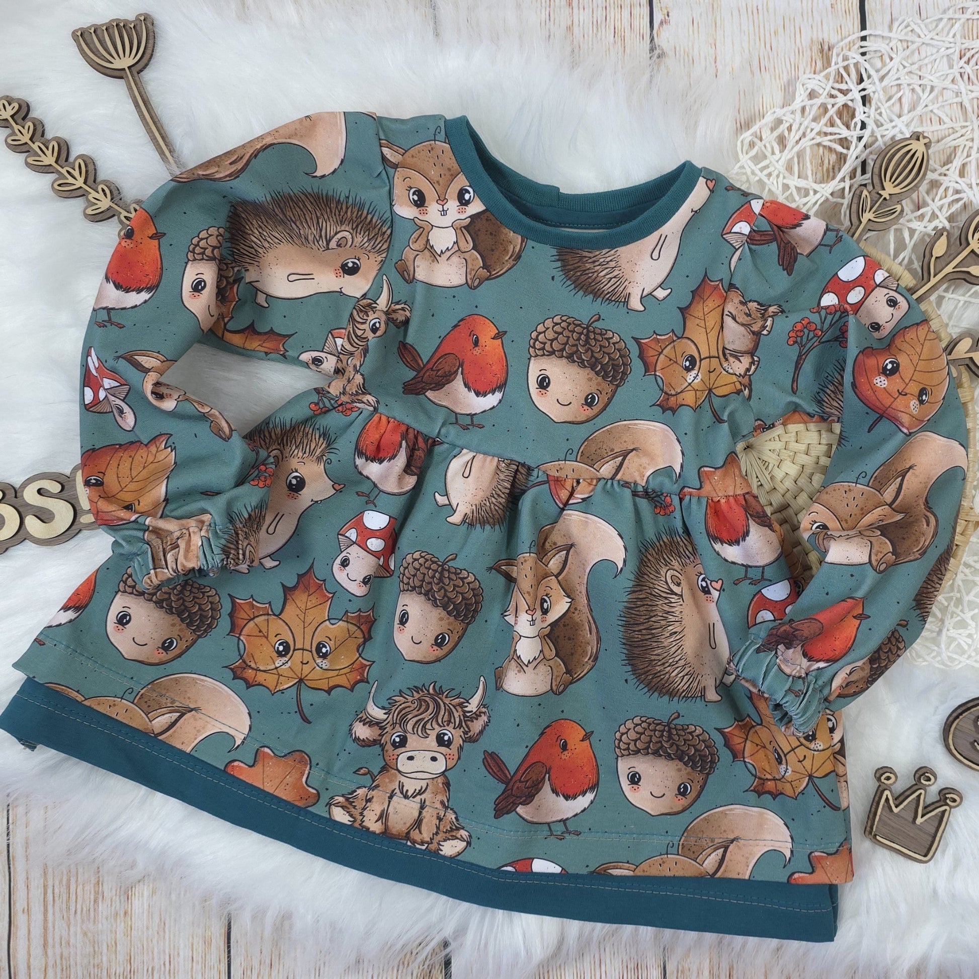 Kinder Tunika Größe 92 Waldtiere Herbst Jersey French Terry handgemacht
