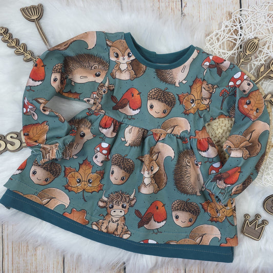 Kinder Tunika Größe 92 Waldtiere Herbst Jersey French Terry handgemacht
