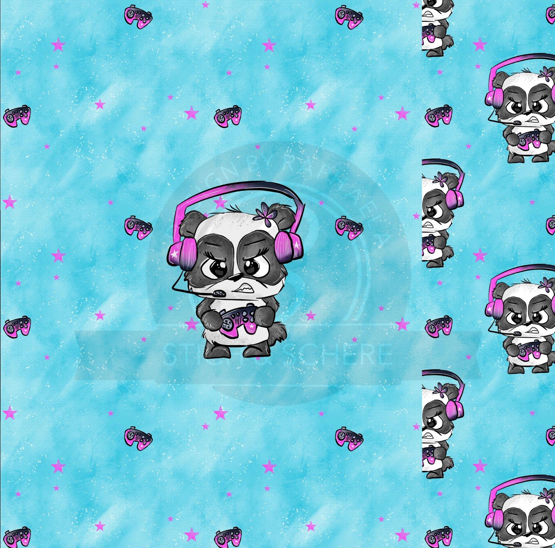 Hochwertiger Kinderstoff mit lustigem Gamer Panda Motiv – Perfekt für kreative DIY-Nähprojekte.