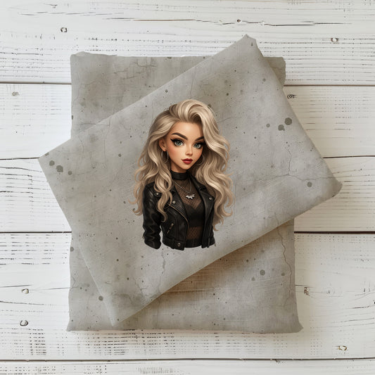 Stoffpanel „Gothic Glamour“ gefaltet – mit Gothic-Lady-Motiv auf grauem Kombistoff.