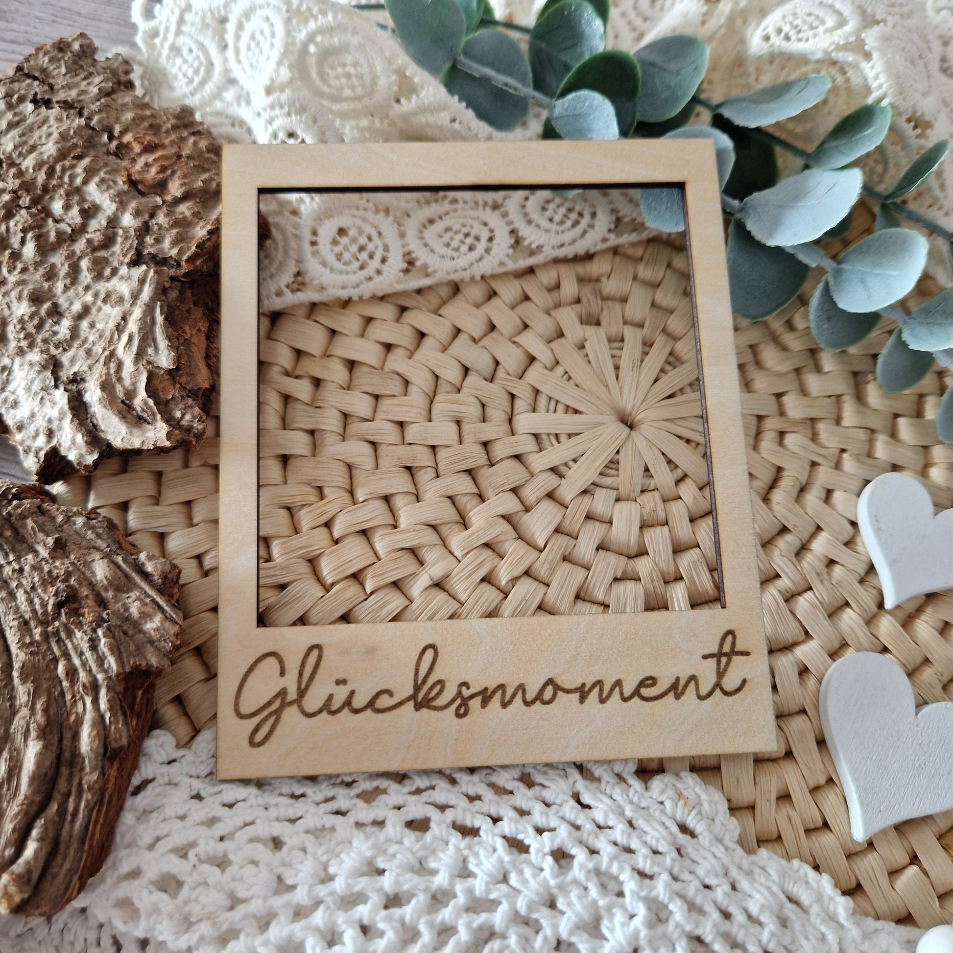 Polaroidrahmen aus Holz „Glücksmoment“ – dekoratives Fotoaccessoire für Flatlays, Babyfotos & handgemachte Highlights.