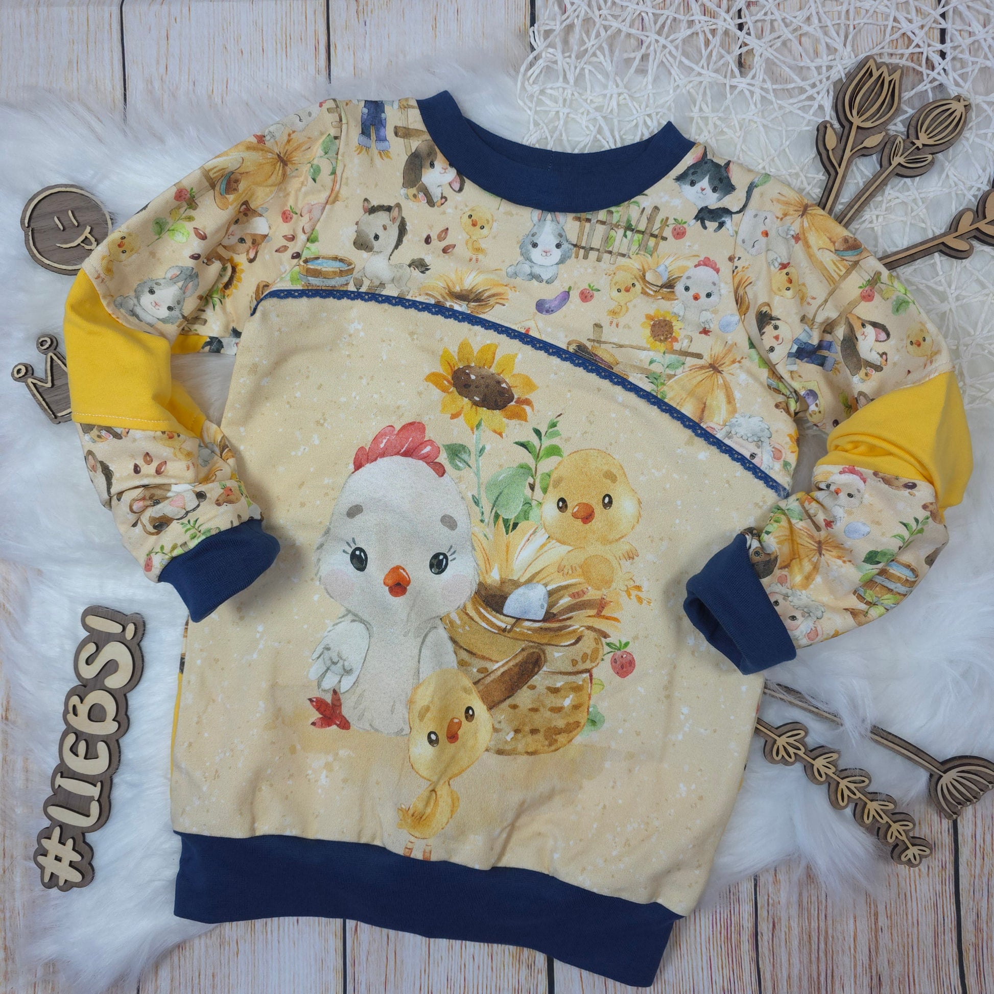 Kinder Pullover Größe 104 Bauernhof Teilungen French Terry handgemacht