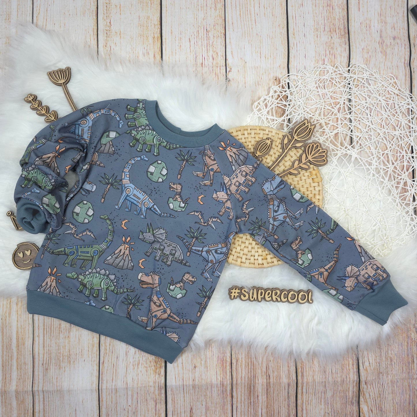 Kinder Pullover Größe 104 Dino French Terry handgemacht